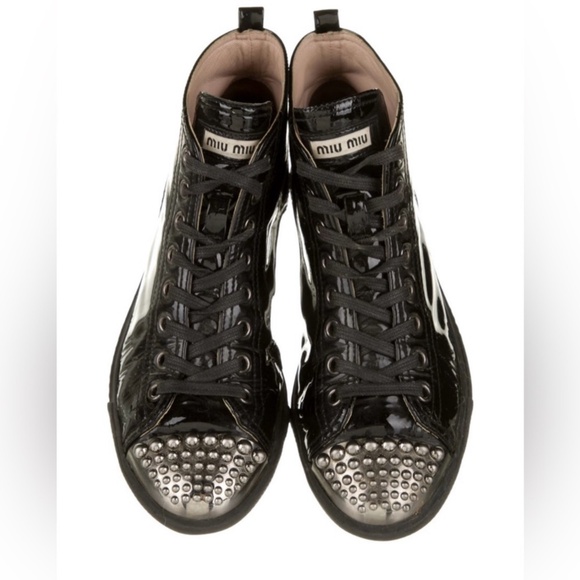 Miu Miu Shoes - Miu Miu Patent Leather Round-Toe Sneakers